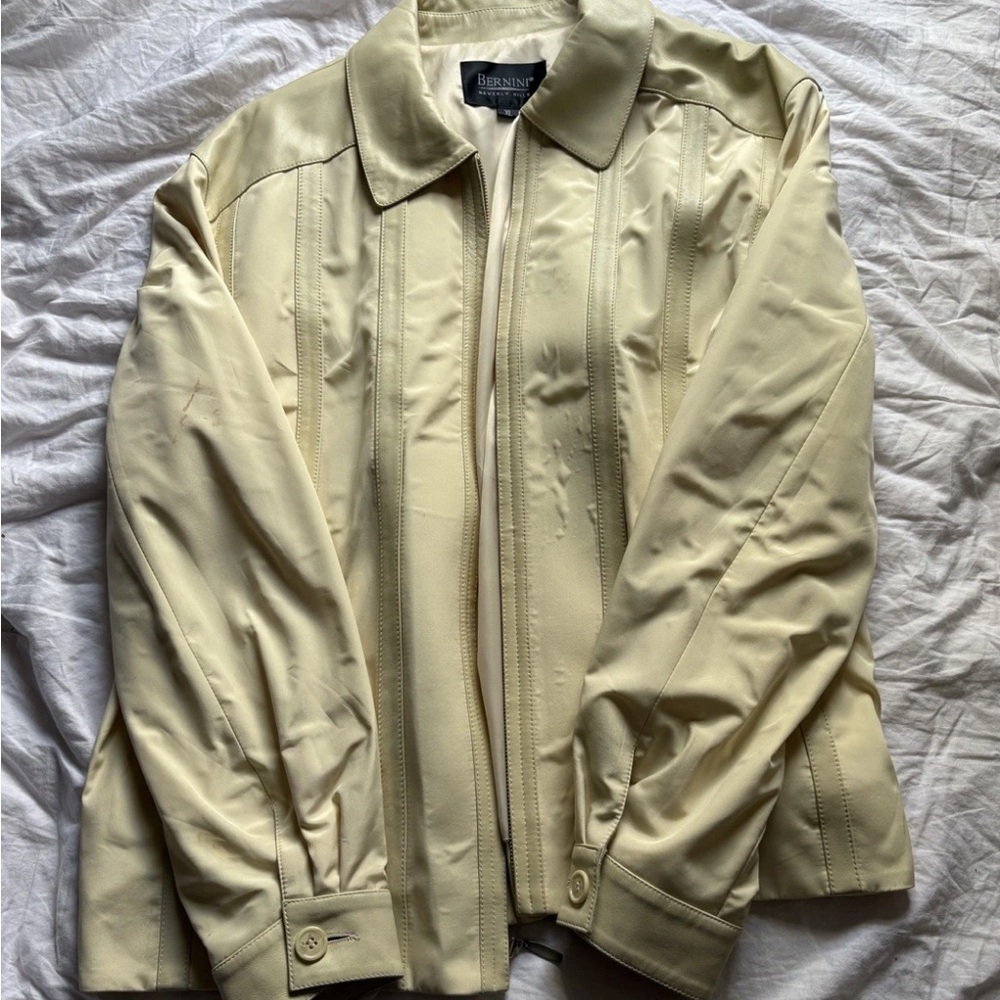 Bernini Cream/White Leather Jacket Men’s XL Made In Italy